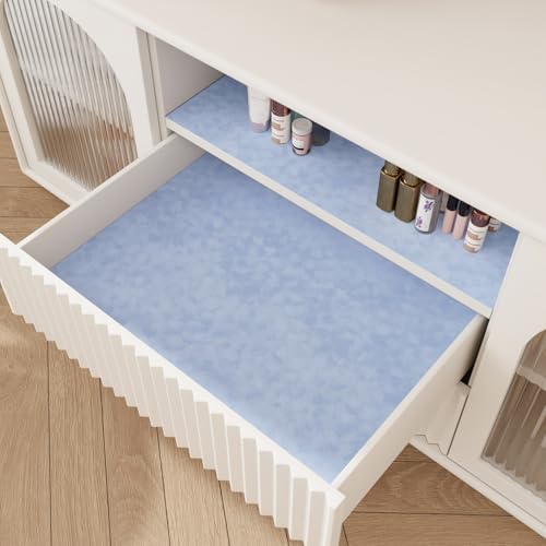 CRE8TIVE Velvet Drawer Liner, Peel and Stick Felt Fabric, Light Blue 12x80"