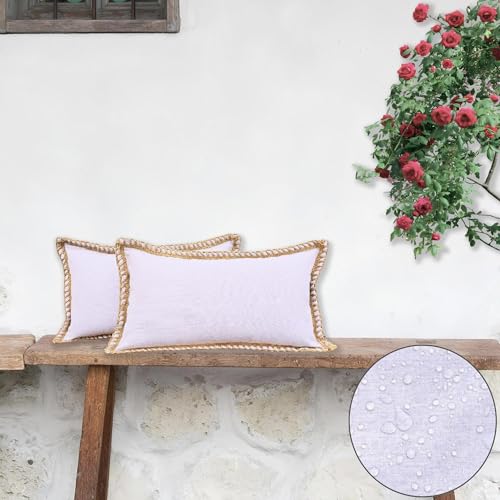 HER HWA Outdoor Lumbar Pillow Covers, 20"x12" Water-Resistant Set of 2, Lilac