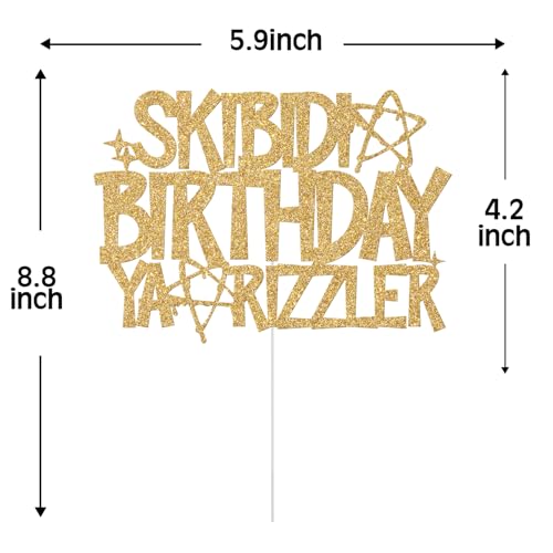 Skibidi Birthday Ya Rizzler Cake Topper Gold Glitter Party Decoration