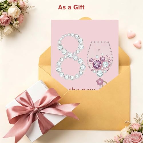 Elegant 80th Birthday Card for Her with Wine Glass Theme