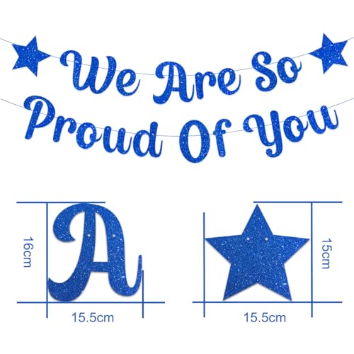 Blue Glittery 'We Are So Proud of You' Graduation Banner - Pre-Strung Decoration