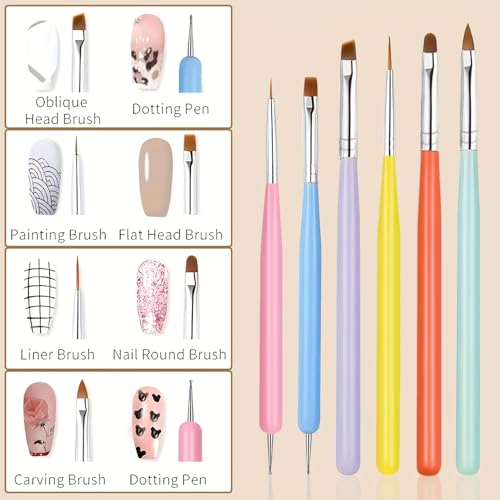 6-Piece Professional Nail Art Brush Set and Dotting Tool Kit