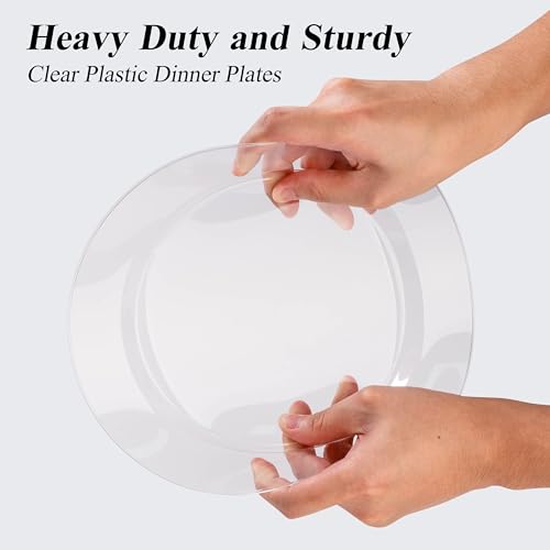 Clear Plastic Dinner Plates 10 Inch - 100PCS Premium Disposable Flatware - Party & Wedding