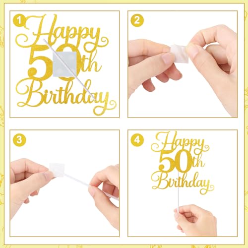 50th Birthday Cake Decorations - Glitter Happy 50th Toppers & Candles