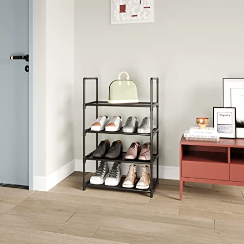 4-Tier Stackable Small Shoe Rack with Handle - Black Organizer