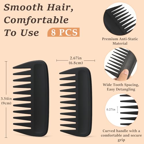 Attkryy 8-Pack Wide Tooth Detangler Combs Anti-Static Hair Combs