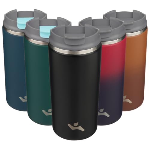 Konokyo 12oz Travel Coffee Mug, Insulated Stainless Steel Tumbler - Black