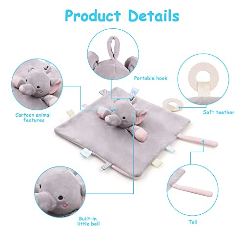 Vicloon Elephant Baby Security Blanket | Plush Lovey with Teether | 10" Snuggle Toy for Infants