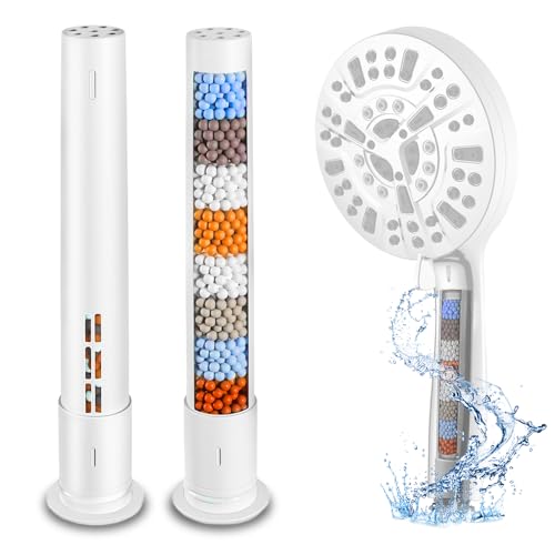 Amorix 2 Pack Handheld Shower Filter for Hard Water - White, Replacement Set