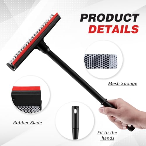 Neeklinny 2-in-1 Window Squeegee with 16" Long Handle for Home & Car Cleaning