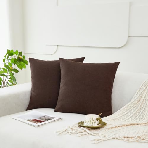 Sunday Praise 20x20 Inch Faux Linen Throw Pillow Covers, Dark Brown (2 Pack)