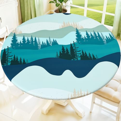 Moosfor Fitted Round Tablecloth, Green Elastic Stretch Cover for 45"-56" Tables