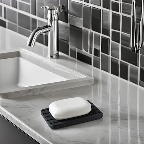 Gray Diatomite Stone Soap Dish - Water Absorbing Drying Tray for Bathroom
