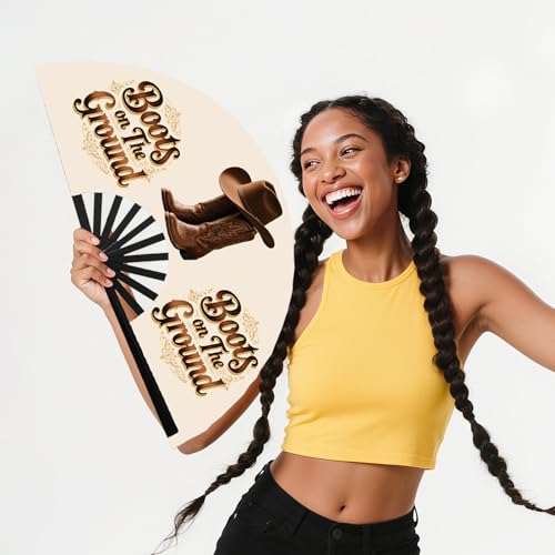 13" Large Folding Hand Fan - Boots on The Ground Type 5 for Line Dancing
