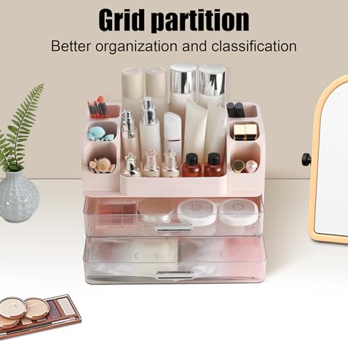 Large Makeup Organizer with Drawers for Vanity - Pink Storage Unit