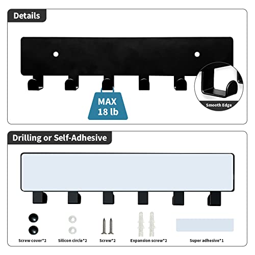 GTK Wall Mounted Key Holder with 6 Hooks - Matte Black Key Rack
