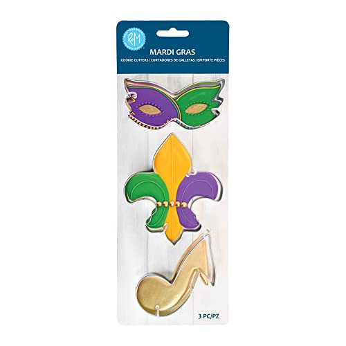 Mardi Gras Cookie Cutter Set - 3-Piece Mask, Fleur De Lis, Note