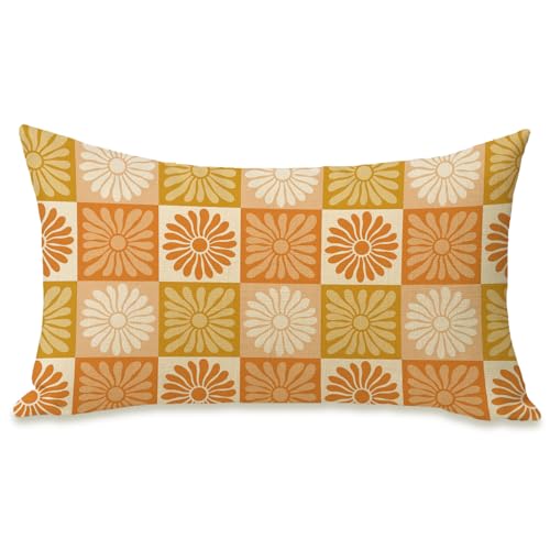 Fahrendom Daisy Floral Lumbar Pillow Cover, 12 x 20 Cotton Linen Throw Case