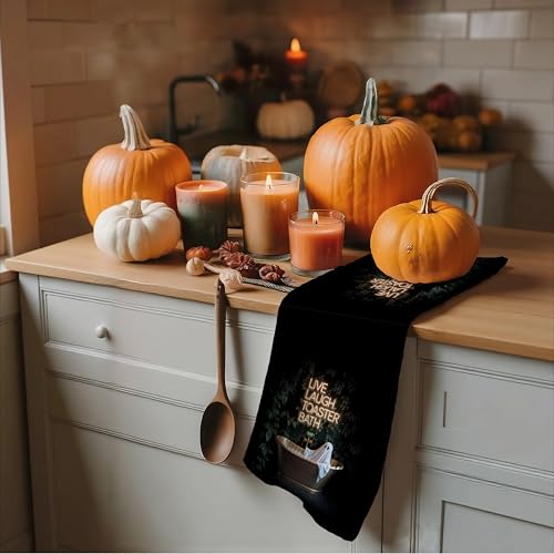 LUKIPOM Halloween Ghost Hand Towel - Black Waffle Texture 16x24 Inch