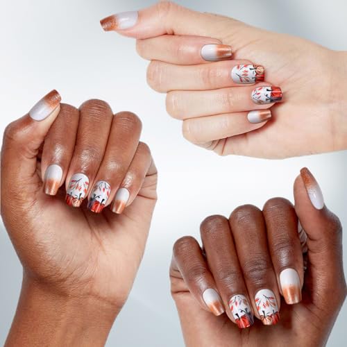 FlexFly Orange French Tip Press on Nails Medium Square Glitters Fake Nails