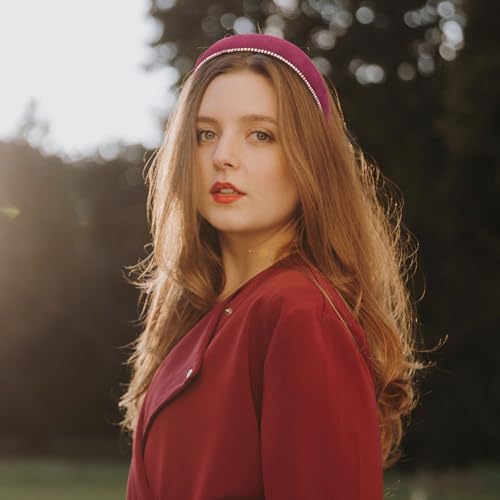 Red Velvet Rhinestone Padded Headband Crystal Hair Accessory for Women