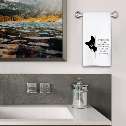 KIDEAR Funny Black Cat Hand Towel - 16x24 Kitchen & Bathroom Decor