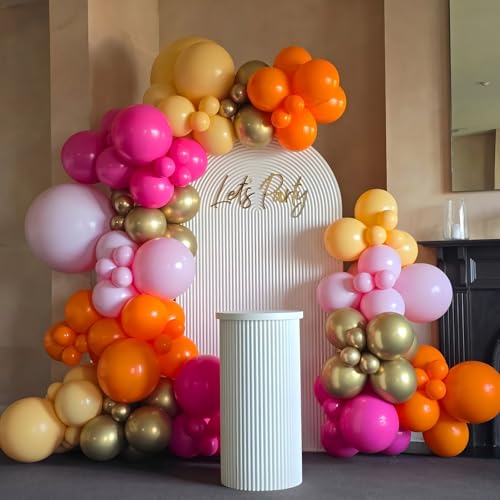 Hot Pink, Orange & Gold Balloons - 60pcs 12 Inch Birthday Party Decor