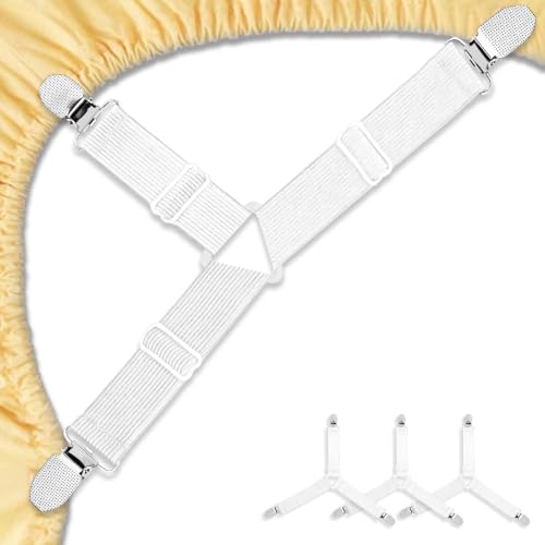 4 Pack Adjustable Bed Sheet Straps - Non-Slip Mattress Corner Holders