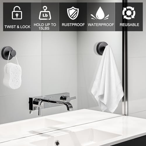 Dntorx Black Stainless Steel Suction Cup Hooks - 2 Pack Heavy Duty