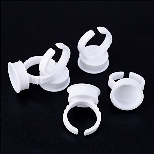 CCINEE 100pcs Disposable Eyelash Extension Glue Rings Adjustable Plastic Holders