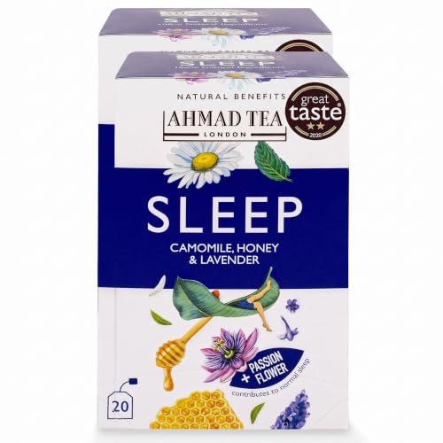 Ahmad Tea Sleep Herbal Tea Bags with Chamomile, Honey & Lavender - 20 ct Pack of 2
