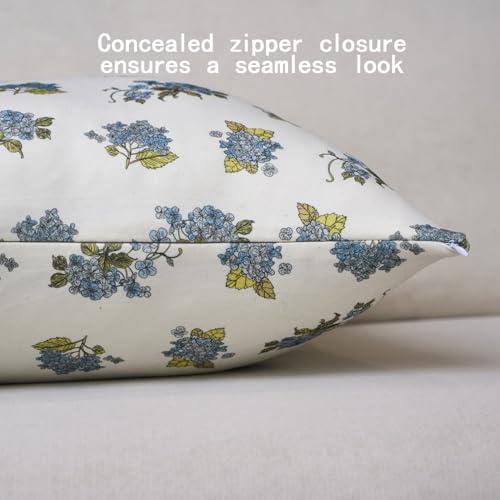 SLIITIM Hydrangea Floral Cotton Pillow Covers 18x18 Inch Set of 2, Soft Home Decor