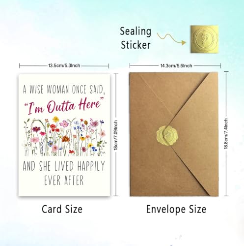 Funny Retirement Card for Women with Kraft Envelope & Gold Seal