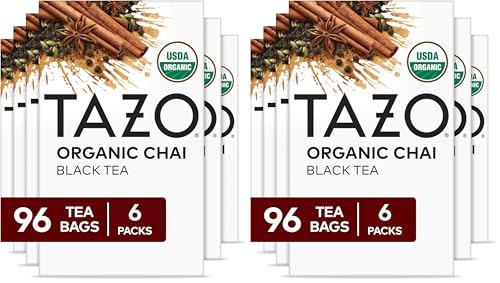 TAZO Organic Chai Black Tea Bags, Spice Blend, 96 Count (Pack of 12)