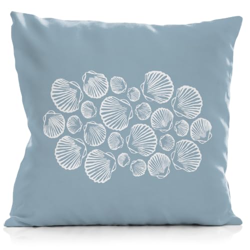 Fugkyut Blue Seashell Coastal Throw Pillow Cover 18x18 - Blue and White Variation
