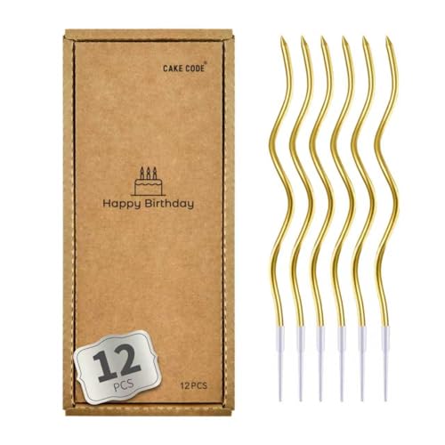 Gold Spiral Birthday Candles - 12 Long Thin Metallic Cake Candles