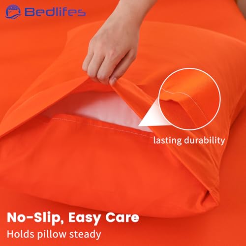 Bedlifes 100% French Linen Pillowcases - King Size 20x40, Orange (Set of 2)
