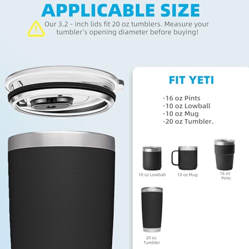 3 Pack 20 oz Tumbler Lid,Replacement Lids Compatible for YETI -BPA Free Spill Proof Cup Covers - Compatible with 10/24 oz Mug and 10 oz Lowball(Black)