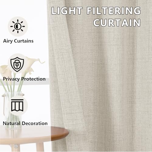 Lecloud Natural Faux Linen Kitchen Tier Curtains, 30"W x 36"L, 2-Pack