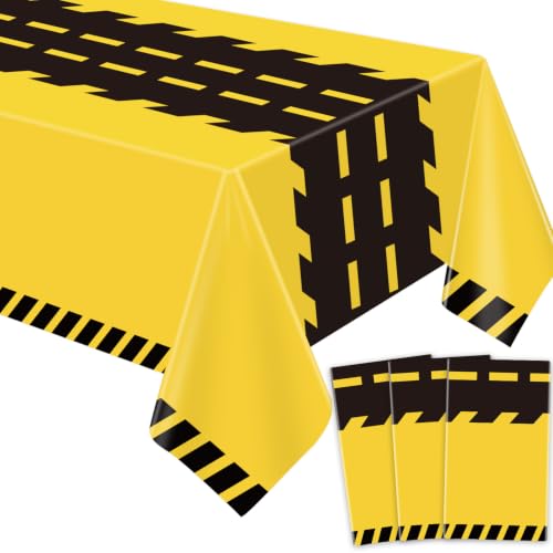TJYJOY 3 Pack Construction Party Tablecloths - 51x86 Inch Waterproof Dump Truck Table Covers for Kids Birthday