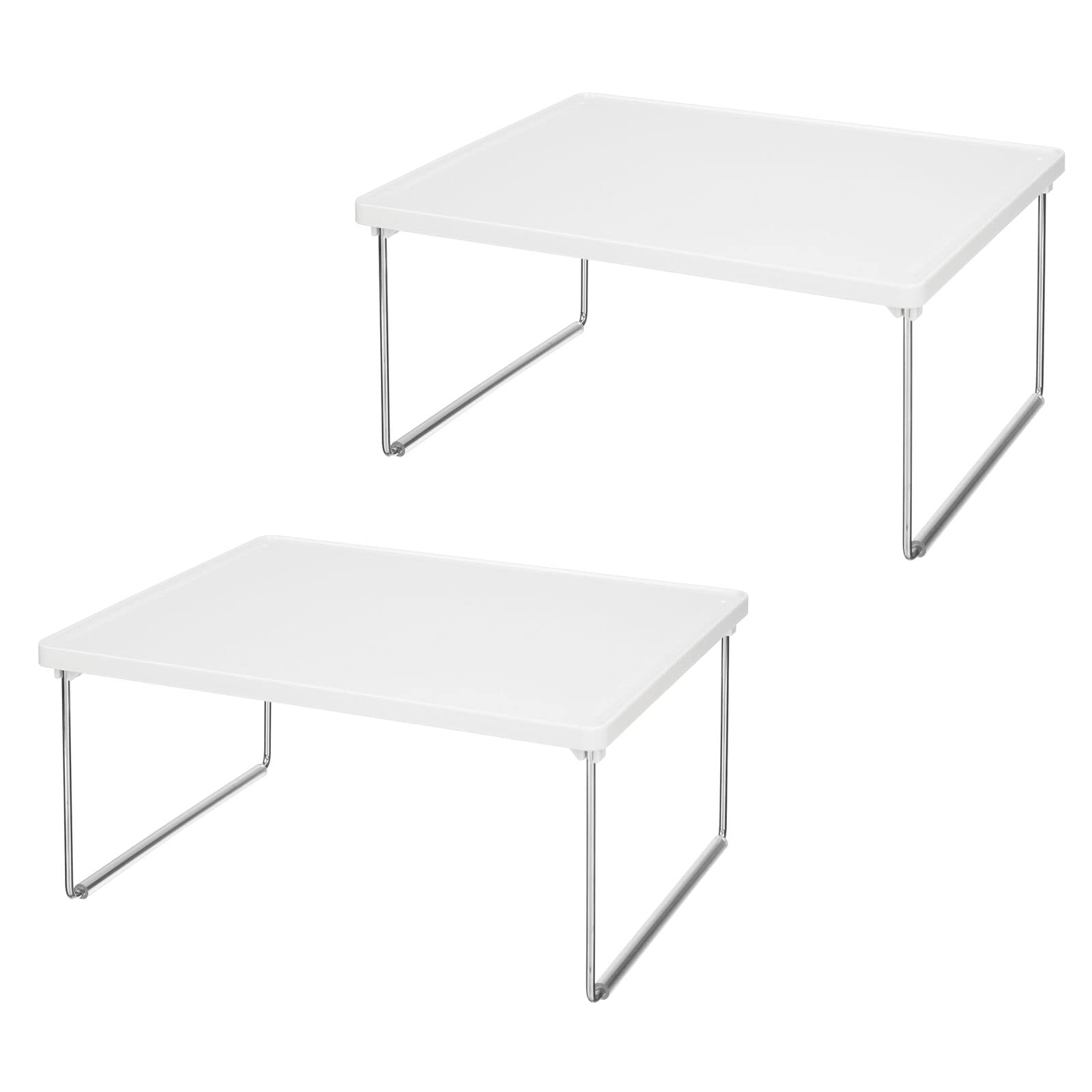 mDesign Metal Stacking Storage Organization for Shelves Inside Closet in Bedroom, Bathroom, Hall, or Entryway - Organizer Stand for Clothing, Linen, Household Items, Ligne Collection, 2 Pack, White