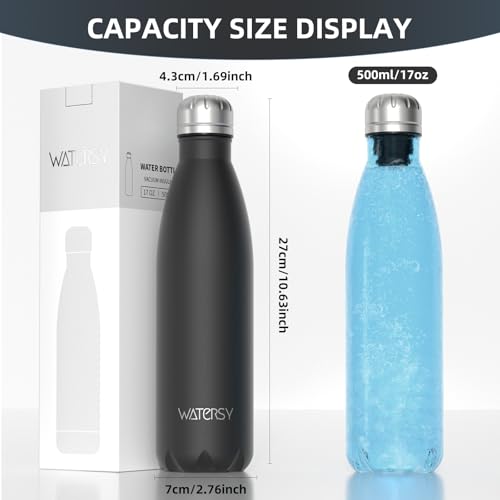 WATERSY Black Stainless Steel Insulated Water Bottle 17oz