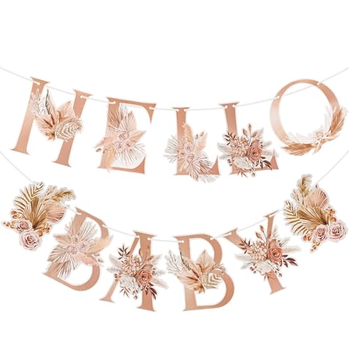 Hello Baby Boho Floral Garland Banner for Baby Shower Nursery Decor