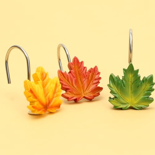 12 Pcs Rustproof Maple Leaf Shower Curtain Hooks - Autumn Decor