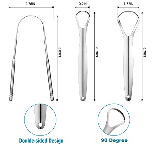 3 PCS Stainless Steel Tongue Scraper - Metal Tongue Cleaner for Adults