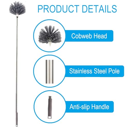 Yidaimi Cobweb Duster with Extension Pole & 3 Heads - 1.8 to 7.2 FT