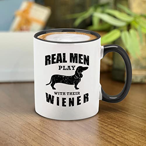 Funny Dachshund Dog Dad Mug - 11 oz Black Handle Ceramic Coffee Cup