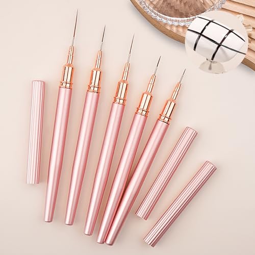 WOKOTO 5-Piece Rose Gold Nail Art Liner Brush Set - Fine Detail & Striping