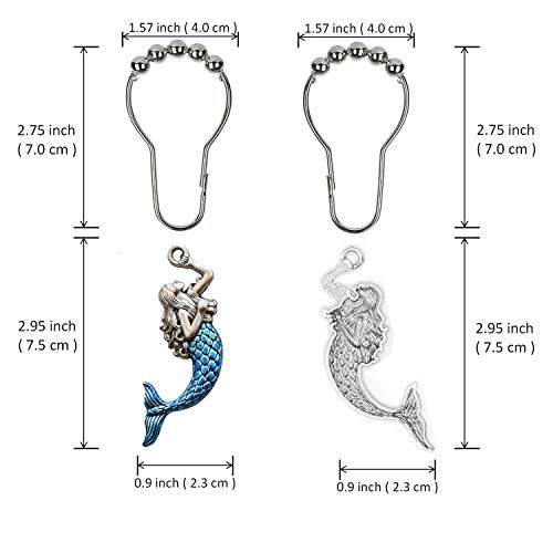 Mermaid Shower Curtain Hooks - Vintage Nautical Design, Set of 12