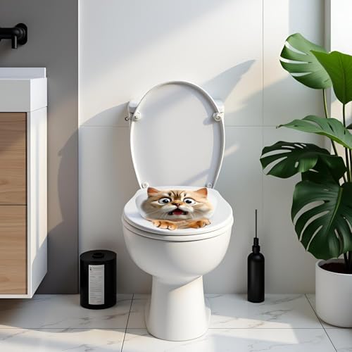 3D Kitten Toilet Lid Sticker - Waterproof Removable Bathroom Decal